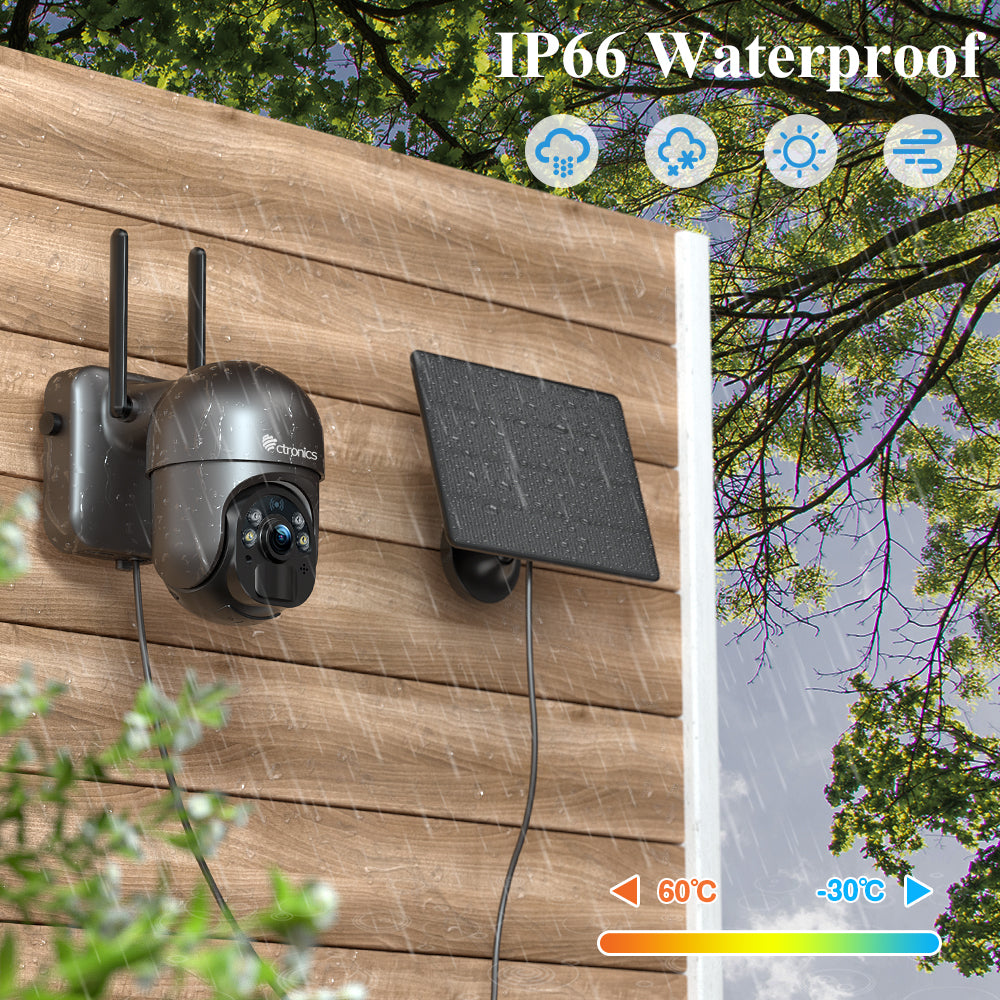 Ctronics 2.5K 4MP Security Cameras Wireless Outdoor WiFi Solar 10000mAh Battery Powered